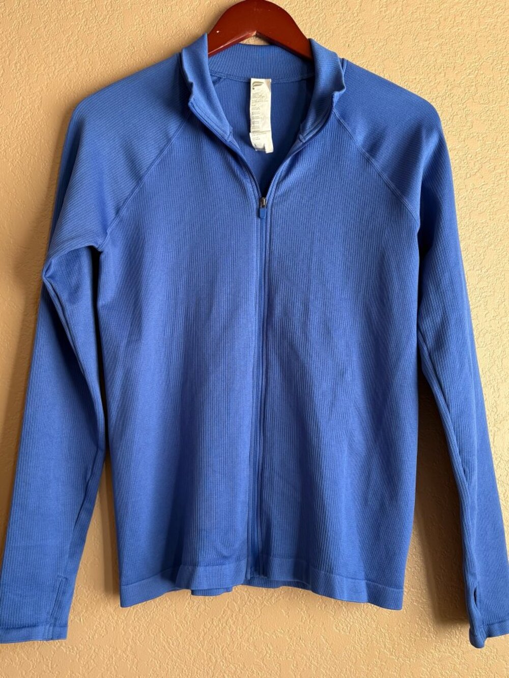 Fabletics Light Blue Ribbed Full Zip Jacket Size L Seamless Mock Neck